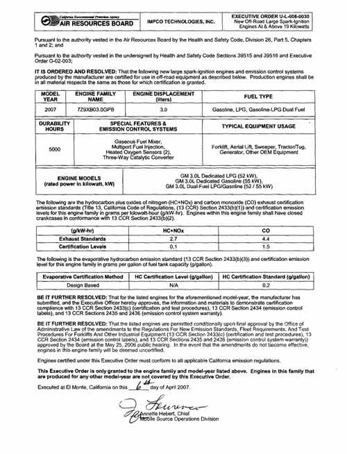 GM3.0L認證型發動機證書
